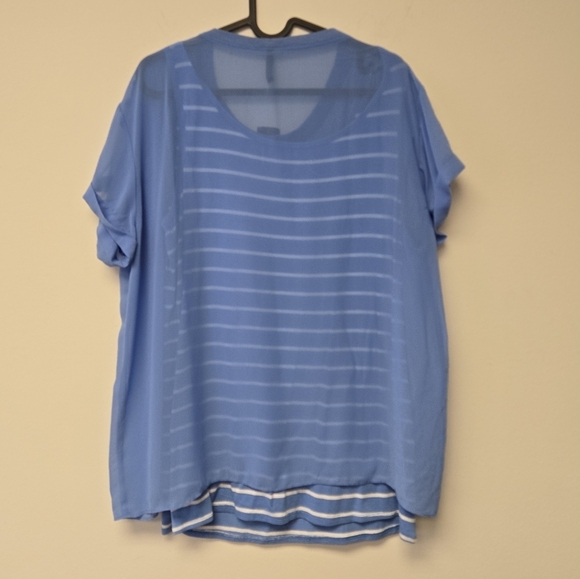NYDJ Chiffon Overlay Striped Top Shirt Sky Blue L - Picture 4 of 9